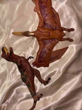 Brown Dinosaur Action Figure Set — T. rex and Pterosaur Toys